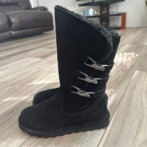 Bearpaw Jenna Women’s 8 Black Suede Mid-Calf Winter Boots NeverWet Wool Lined